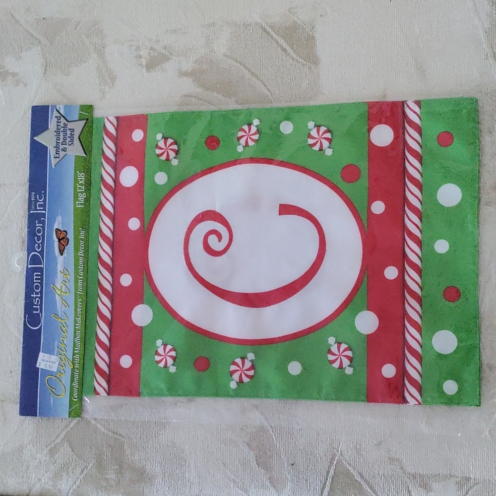 NWT Candy Cane Christmas Monogram C Flag